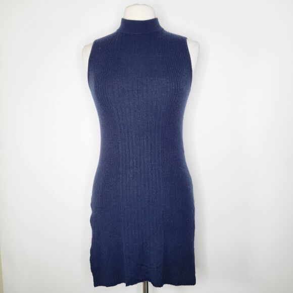 AUTUMN CASHMERE Navy Blue Tunic Size S Sleeveless Ribbed Mock Neck Longline - Picture 1 of 9